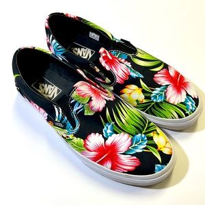 EUC Vans mens 9.5 black floral canvas sneaker